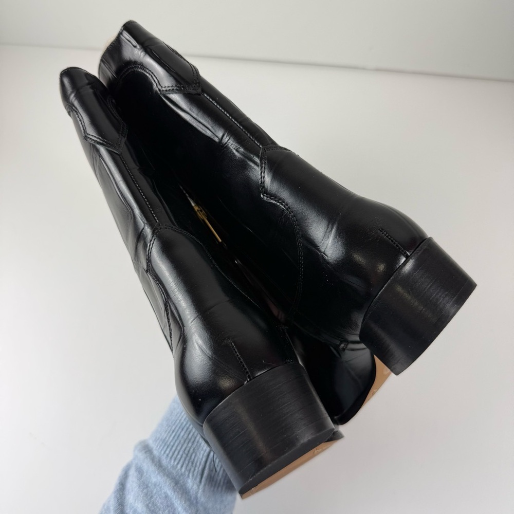 Vince Camuto Prilie Croc Boots Womens 7M Black Leather Heeled NEW - Picture 7 of 16
